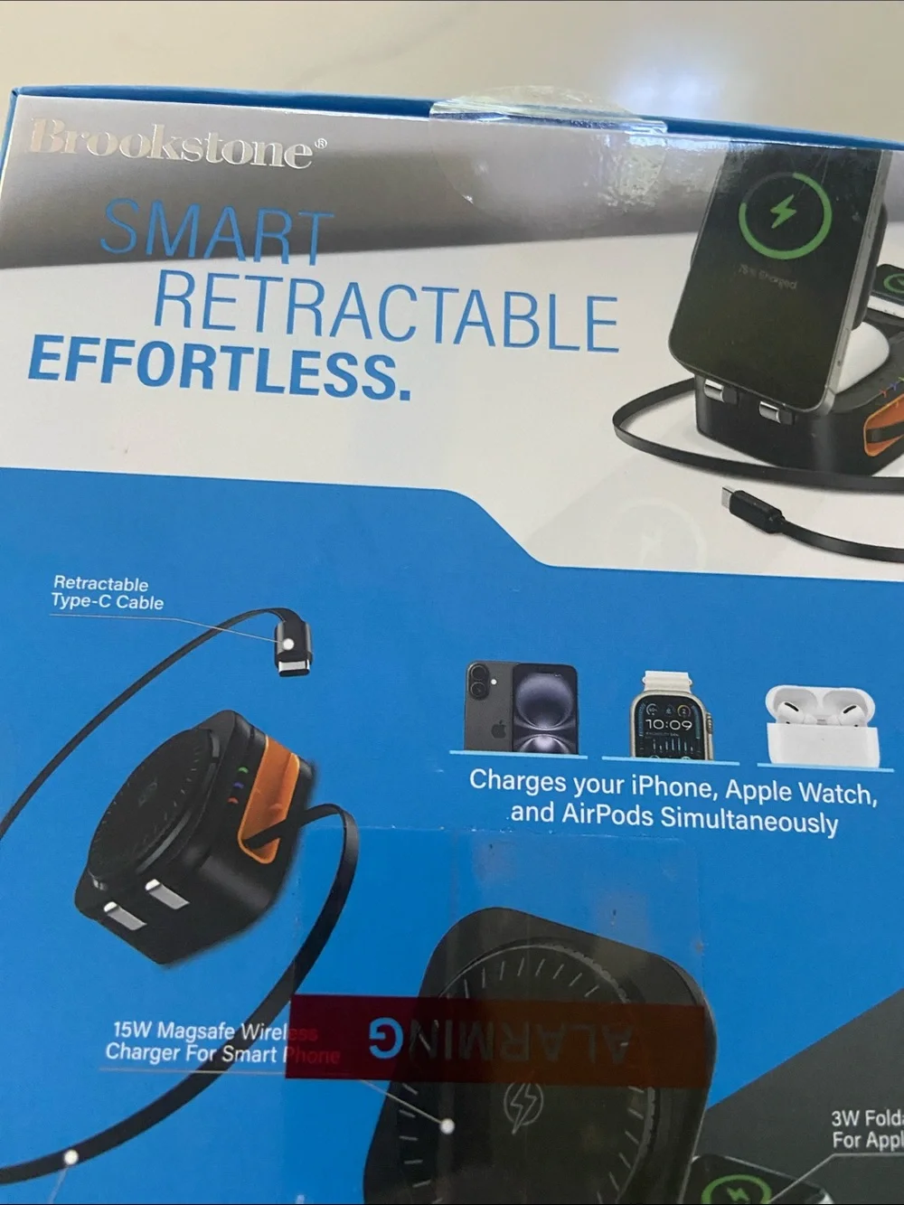 Brookstone MagSafe 3-in-1 Wireless Charging Station – Black with Silver Accents